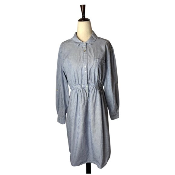 Seraphine Dress Women 8 Blue Striped Elastic Waist Shirt‎ Dress Maternity Preppy - Picture 1 of 11
